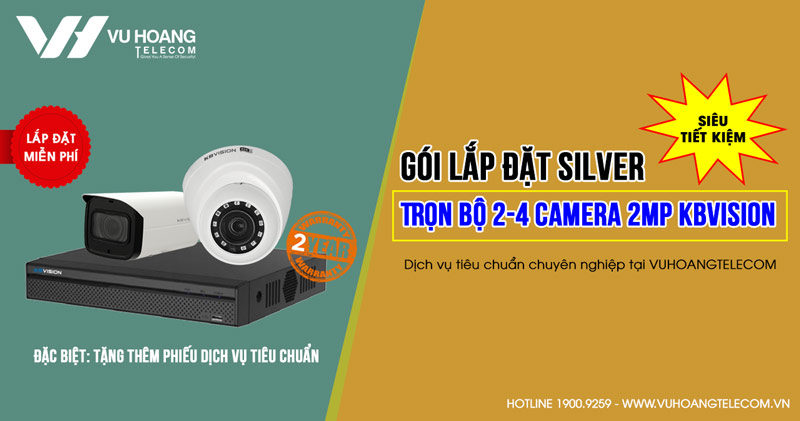 Trọn bộ 2 camera Kbvision HD1080P cho trường học (SILVER K42019-3) 