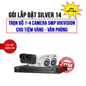 Trọn bộ 1-4 camera 5MP HIKVISION cho Tiệm vàng - Văn phòng (Gói Silver 14)