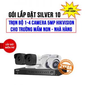 Trọn bộ 1-4 camera 5MP Hikvision cho Trường mầm non - Nhà hàng (Gói Silver 10)
