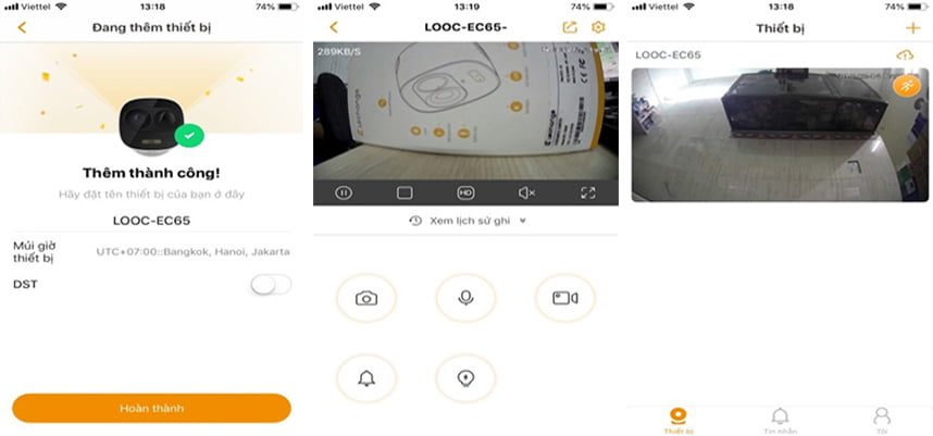 Thêm thiết bị thành công bấm hoàn thành và xem camera