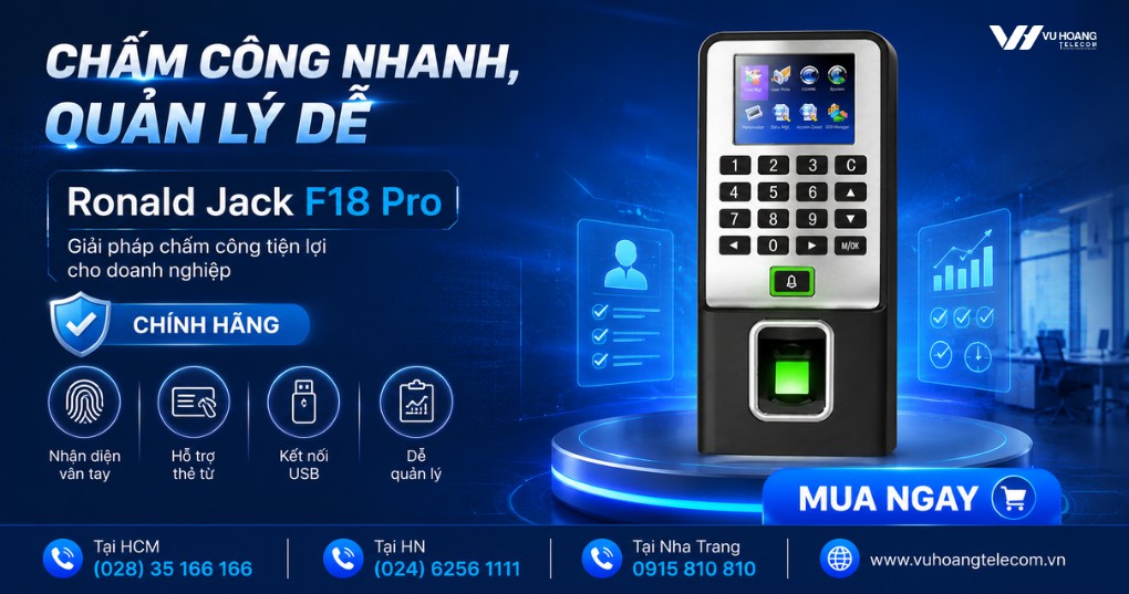 Máy chấm công Ronald Jack F18 Pro chính hãng, dễ quản lý