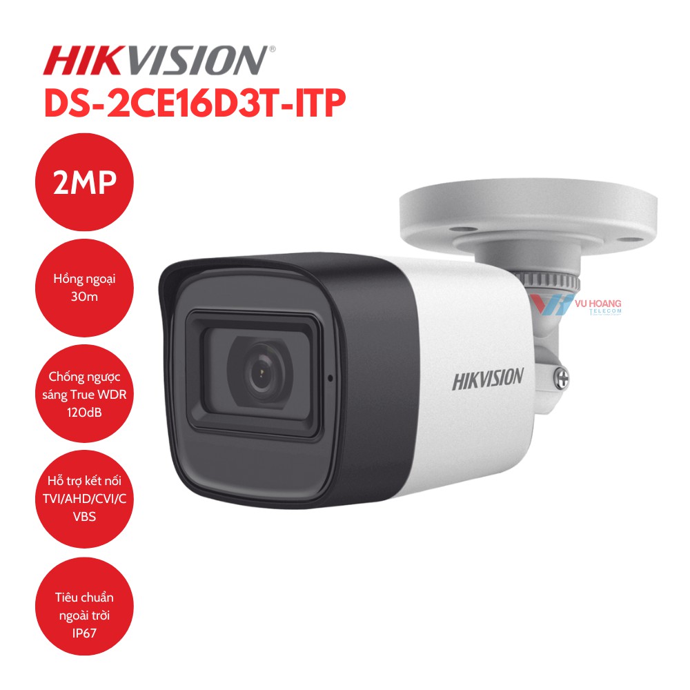 Bán Camera HDTVI 2MP Hikvision DS-2CE16D3T-ITP giá rẻ