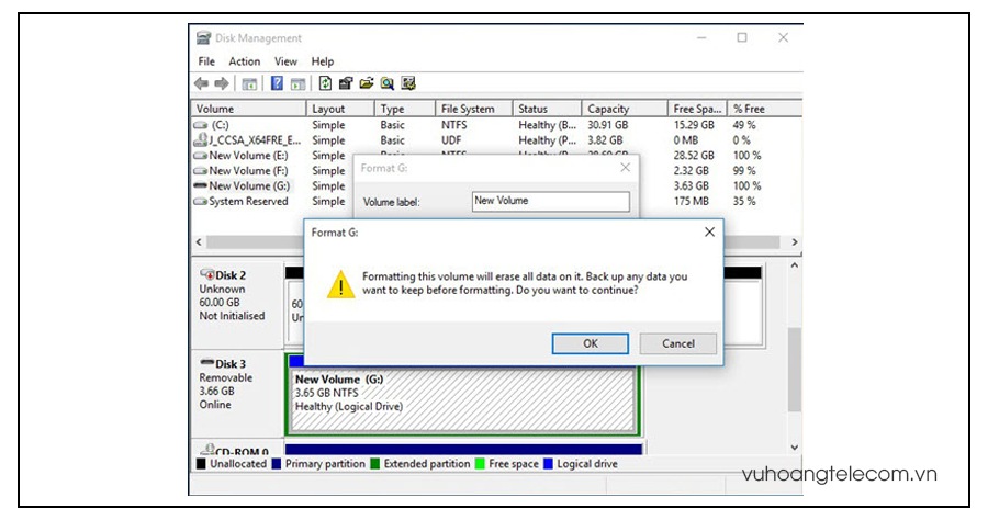 format va reset the nho sang dinh dang NTFS