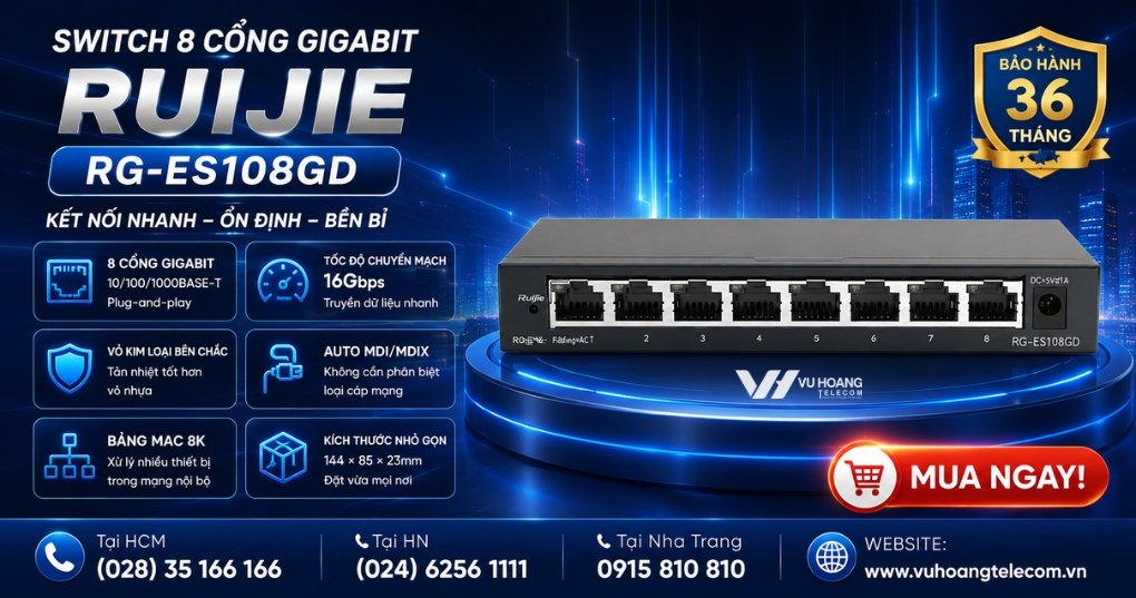 Switch Ruijie Reyee RG-ES108GD 8 Cổng Gigabit 16Gbps giá rẻ