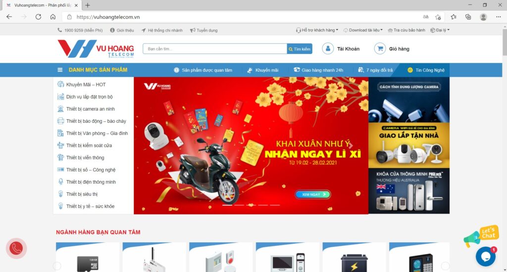 Website chính thức có tên miền www.vuhoangtelecom.vn