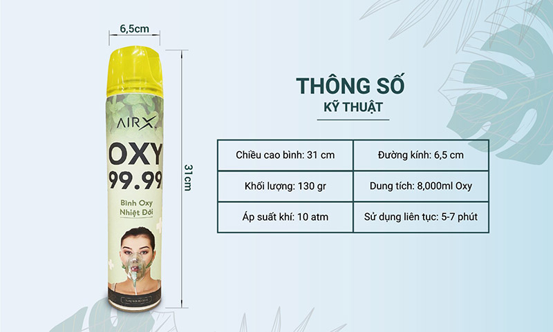 Thông số sản phẩm bình Oxy mini AirX Oxy 99.99