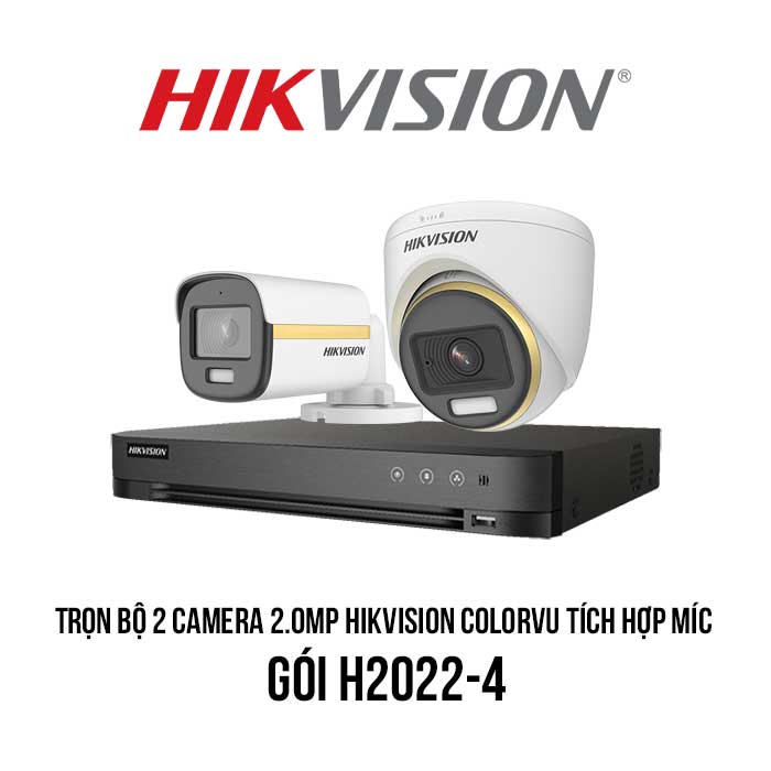 Trọn bộ 2 camera 2MP HIKVISION ColorVu tích hợp Míc