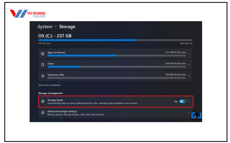 bat tinh nang Storage Sense de toi uu win 11- 2