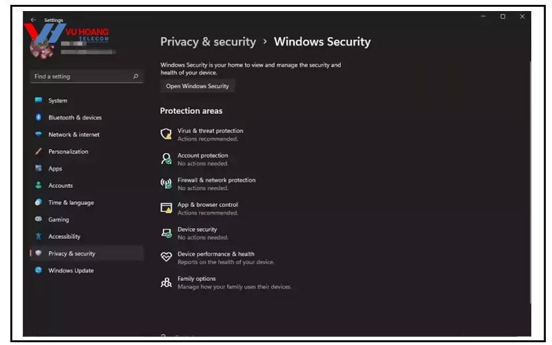 tat Windows Security trong Settings