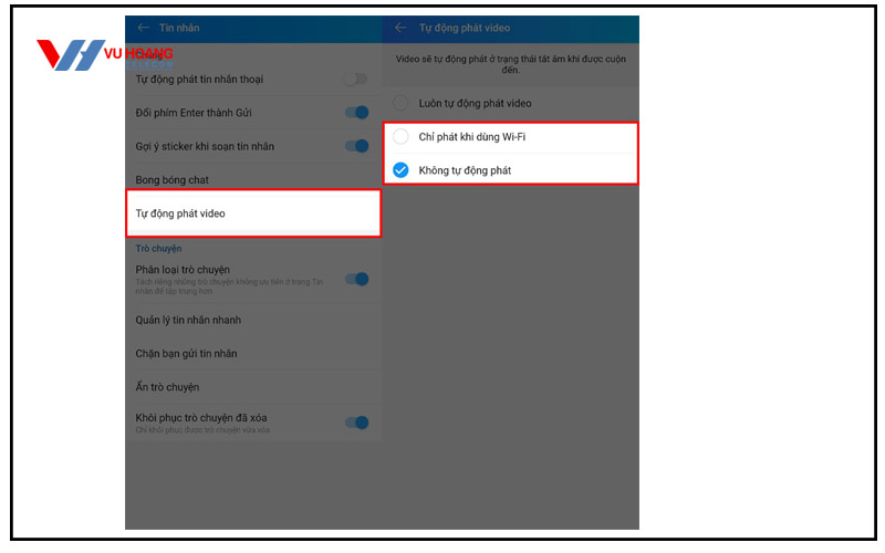 tat tu dong phat video trong cuoc noi chuyen