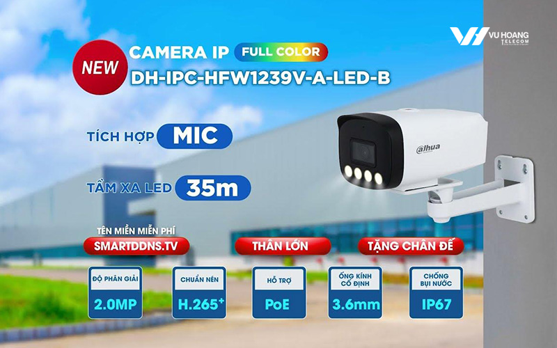 Camera IP 2MP thân trụ DAHUA DH-IPC-HFW1239V-A-LED-B