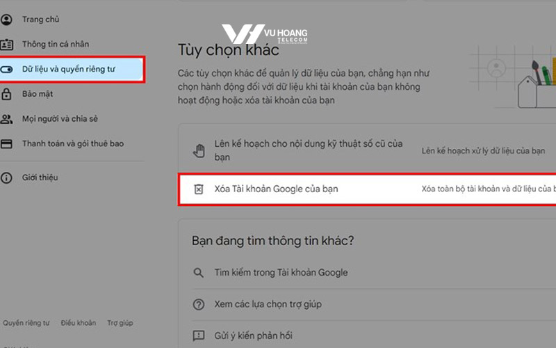 xoa tai khoan gmail