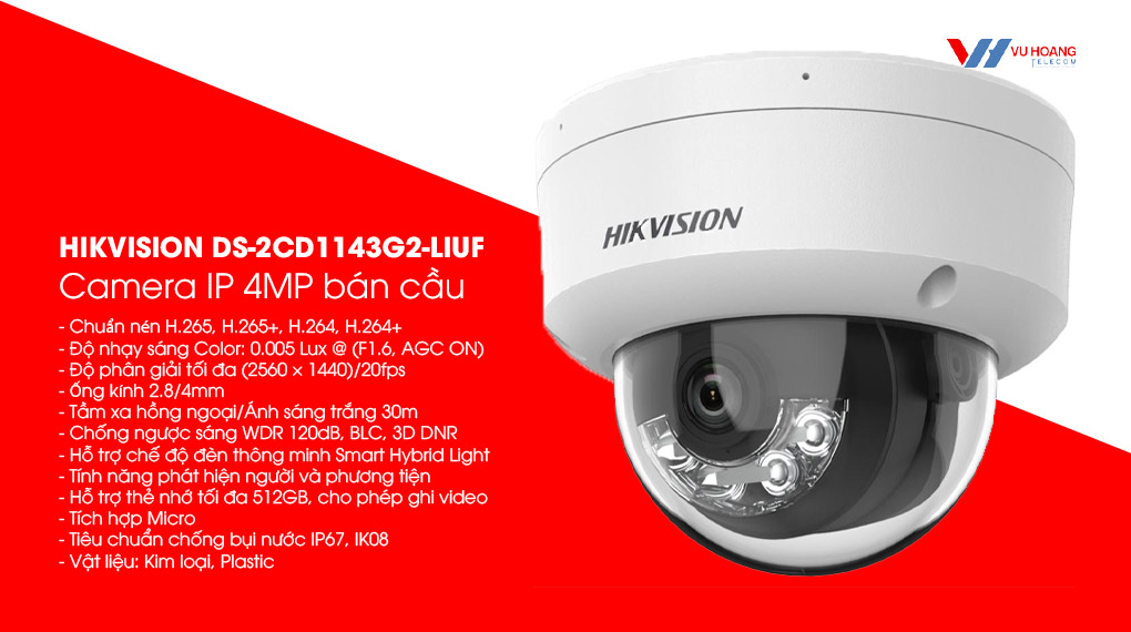 Bán camera IP 4MP bán cầu HIKVISION DS-2CD1143G2-LIUF giá rẻ