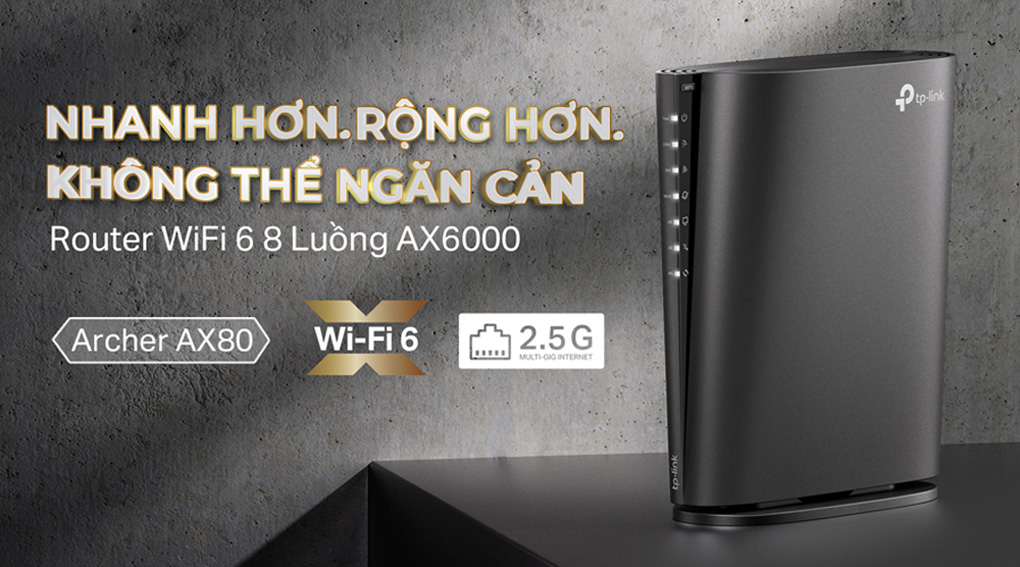 Router Wi-Fi 6 8 luồng AX6000 cổng 2.5GbE TP-LINK Archer AX80