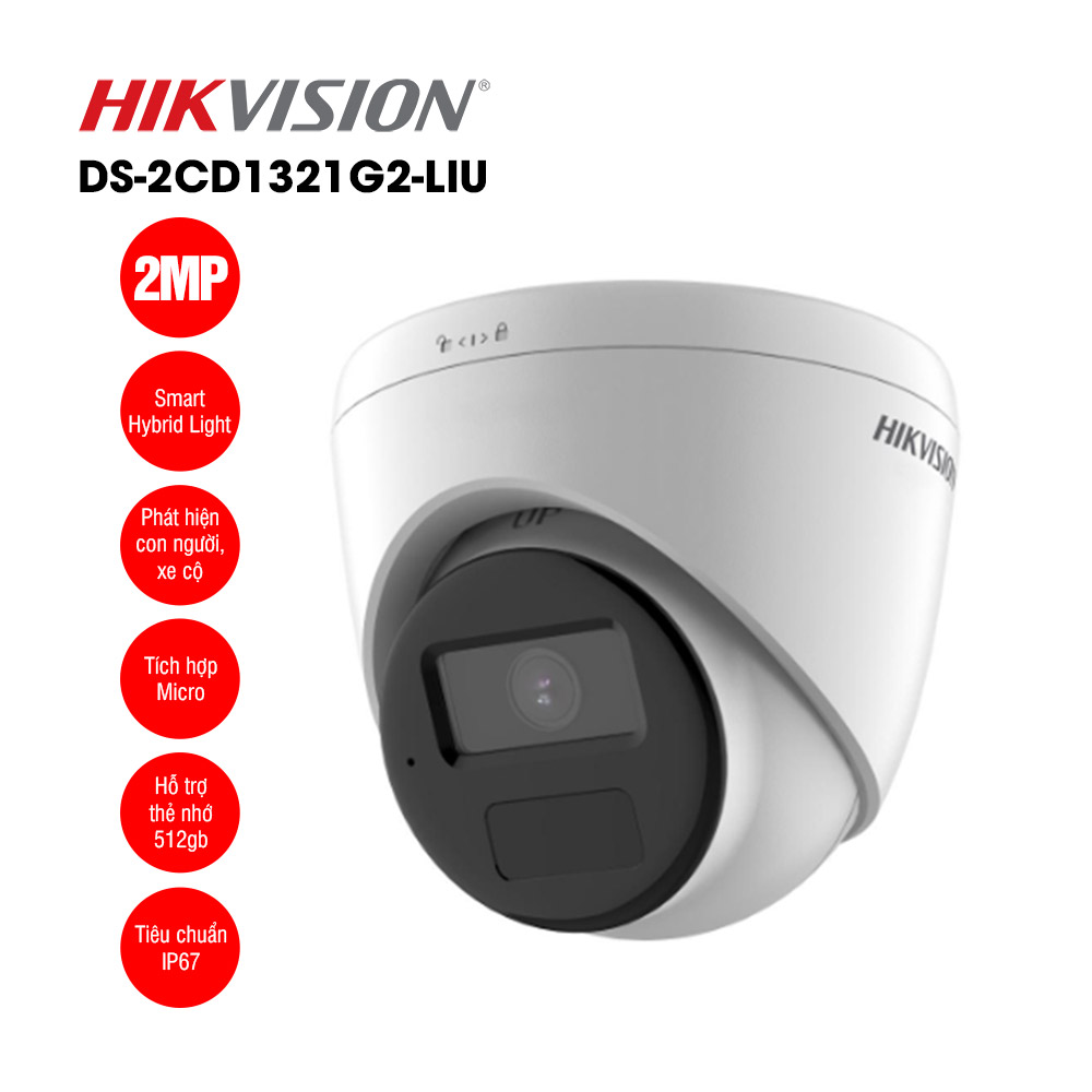 Camera IP bán cầu vát 2MP - Camera phát hiện người và phương tiện cùng chế độ đèn thông minh DS-2CD1321G2-LIU