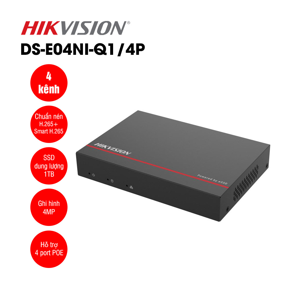 Đầu ghi IP 4 kênh tích hợp ổ cứng SSD Hikvision DS-E04NI-Q1/4P