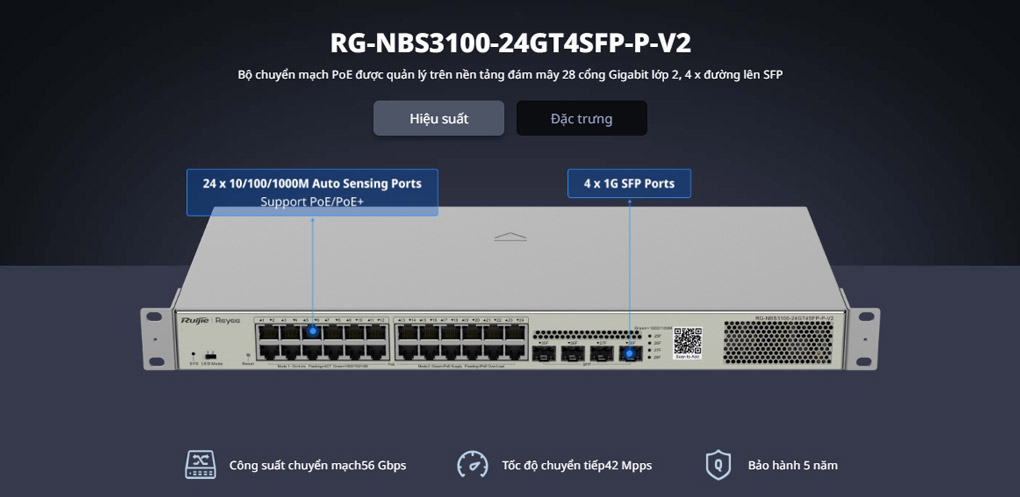 PoE Switch 24 Cổng RUIJIE RG-NBS3100-24GT4SFP-P-V2