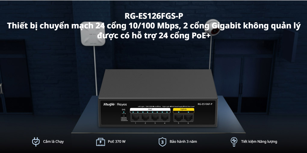 Bán Unmanaged switch 24 cổng PoE RUIJIE RG-ES126FGS-P giá rẻ