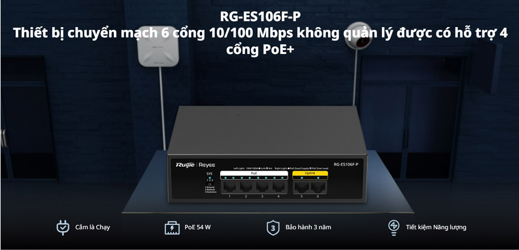 Bán Unmanaged switch 4 cổng PoE RUIJIE RG-ES106F-P giá rẻ