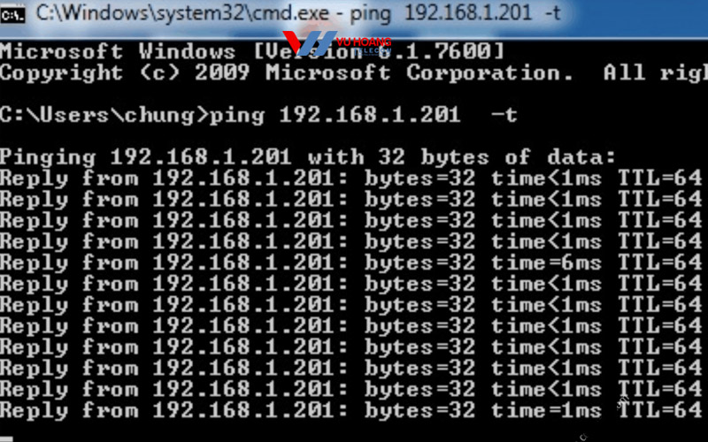 ping den dia chi ip may cham cong