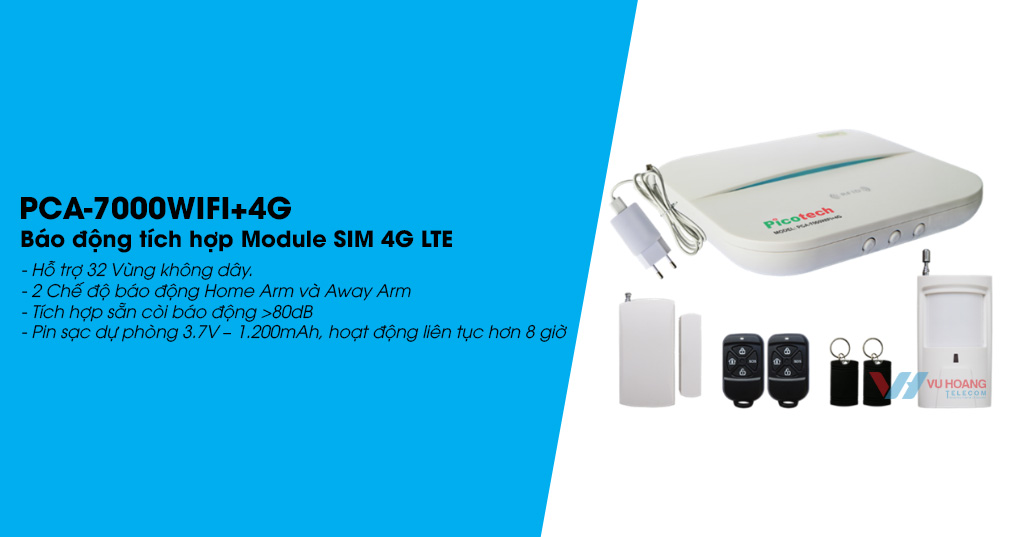 Báo động 4G Picotech PCA-7000WIFI+4G hiện đại giá tốt tại Vũ Hoàng Telecom
