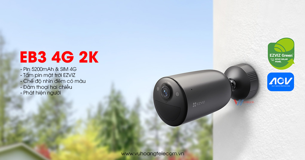 Mua camera dùng pin sạc EZVIZ EB3 4G 2K chính hãng tại Vũ Hoàng Telecom
