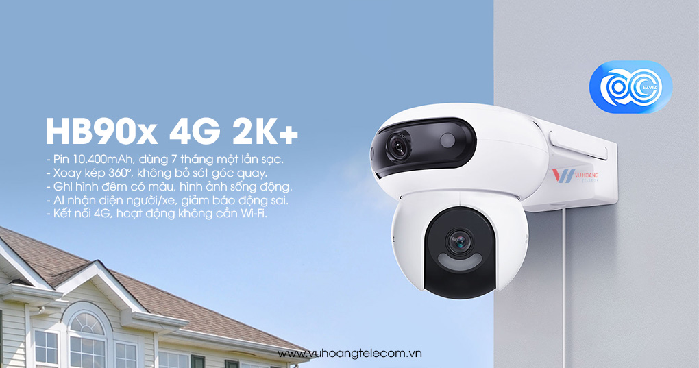 Camera EZVIZ HB90x 4G 2K+ Pin trâu 10.400mAh chính hãng tại Vũ Hoàng Telecom