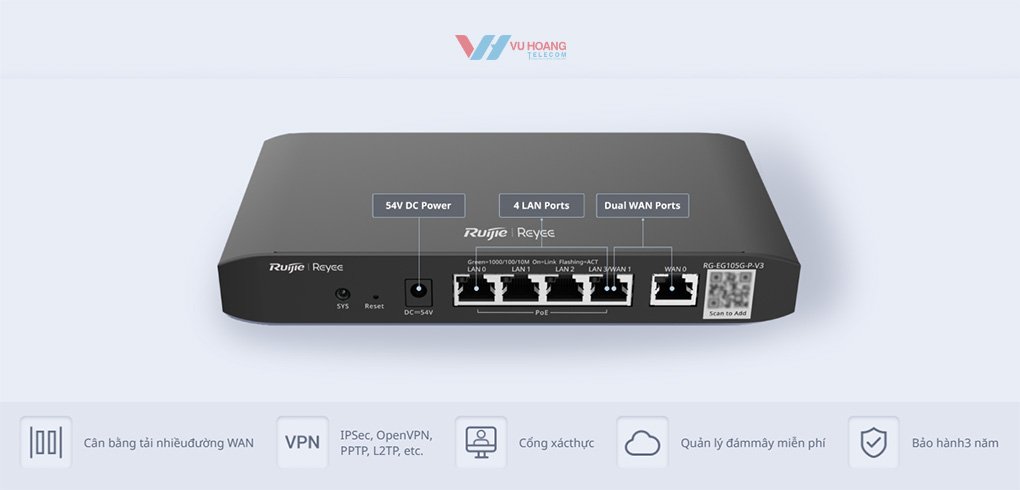Router Ruijie RG-EG105G-P-V3 PoE, tốc độ 1000Mbps giá tốt tại Vũ Hoàng Telecom