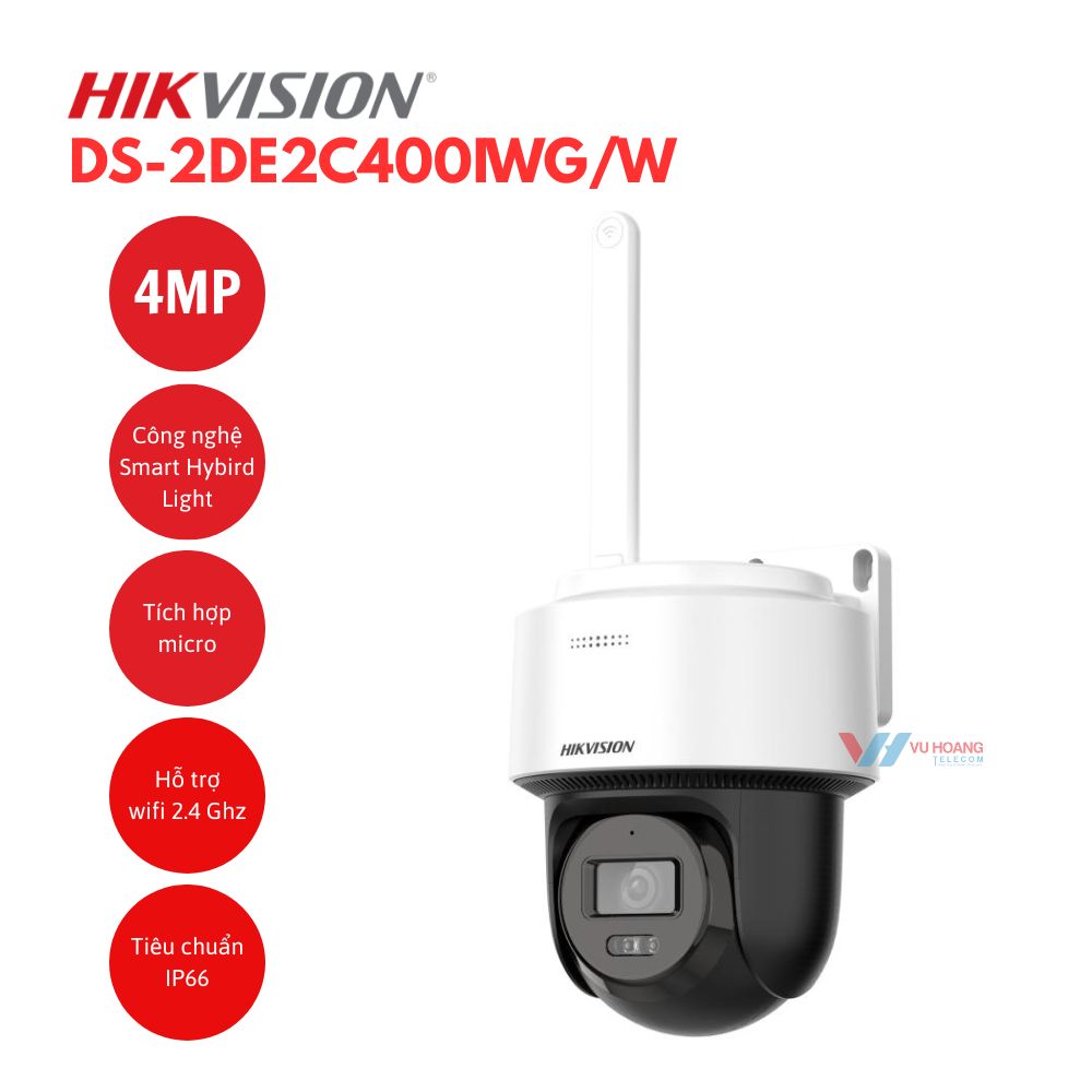 Camera IP Mini PT Smart Hybird Light 4MP Hikvision DS-2DE2C400IWG/W