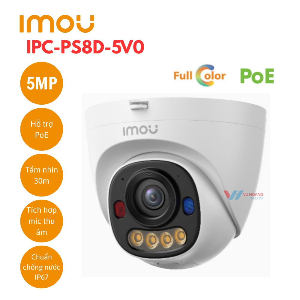 Camera IP PoE Dome 5MP IMOU IPC-PS8D-5V0