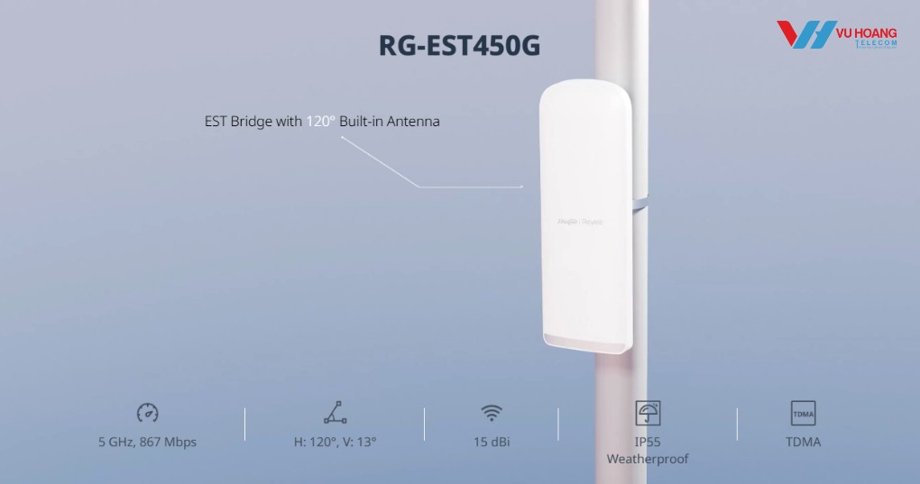Cầu nối vô tuyến 15 dBi, tích hợp ăng-ten 120° Reyee RG-EST450G (1 chiếc)