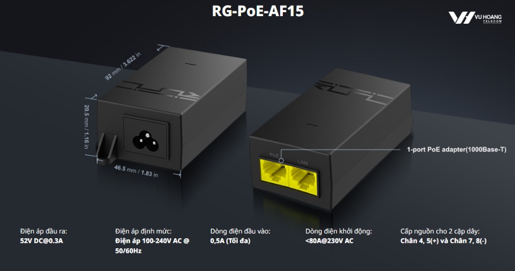 Nguồn POE Reeye RG-POE-AF15 | Gigabit Chống Sét