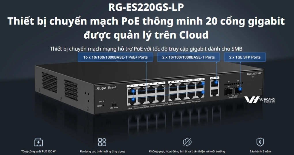 Smart Managed PoE Switch 20 cổng Reyee RG-ES220GS-LP