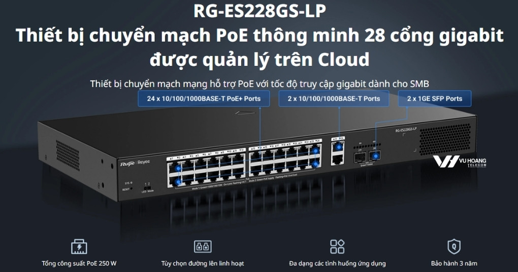 Smart Managed PoE Switch 28 cổng Reyee RG-ES228GS-LP