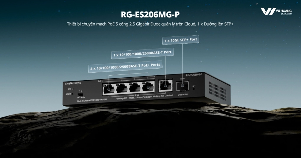 Smart Managed PoE Switch 5 cổng Reyee RG-ES206MG-P