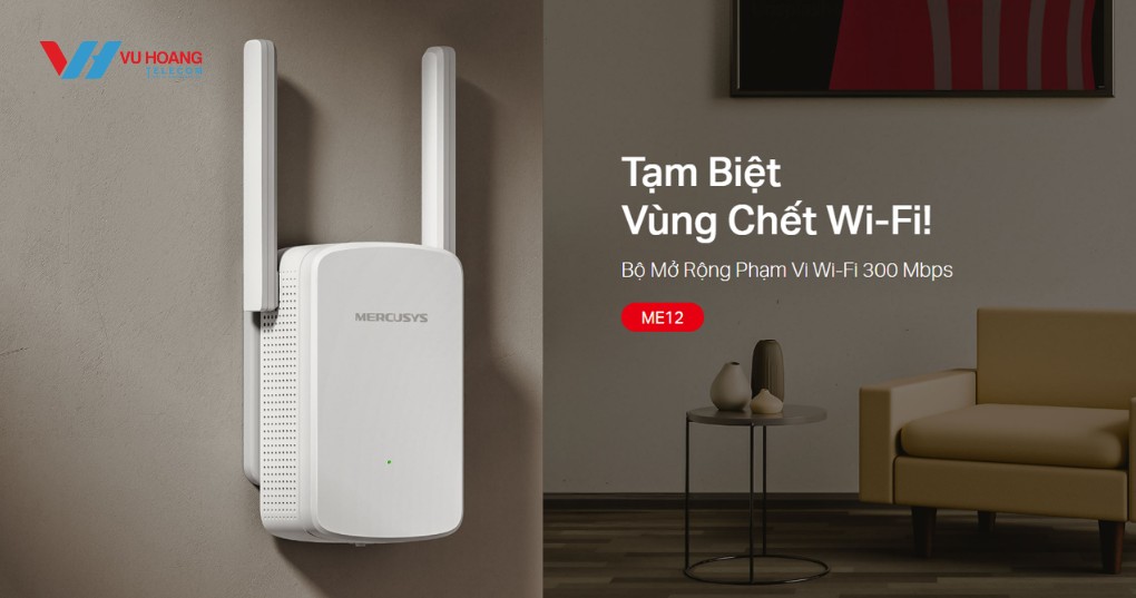 Bộ mở rộng sóng Mercusys ME12 300Mbps, WPA3, đèn LED thông minh, quản lý app