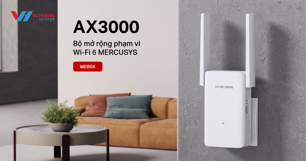 Bộ mở rộng sóng Mercusys ME80X Wi-Fi 6 AX3000, Gigabit, WPA3, 2 chế độ