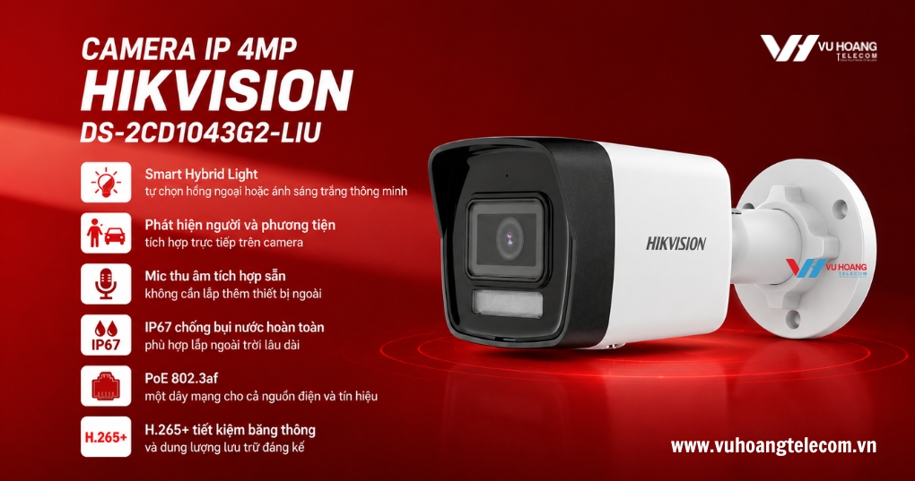 Camera HIKVISION DS-2CD1043G2-LIU - 4MP Smart Light IP67