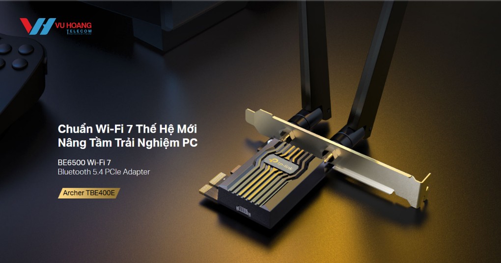 Card mạng TP-Link Archer TBE400E Wi-Fi 7 BE6500, Bluetooth 5.4, PCIe, 2 ăng-ten High-Gain, WPA3, Win 11