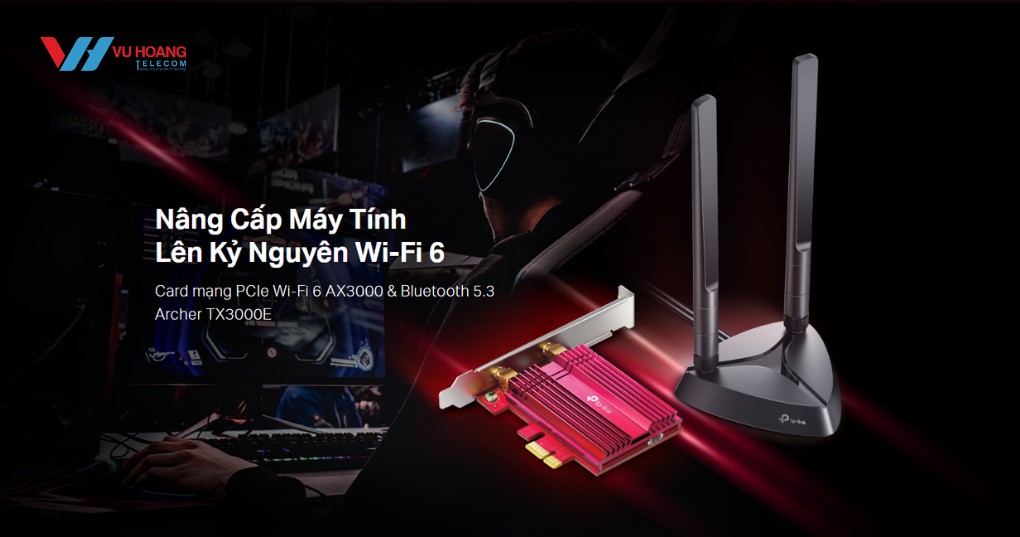 Card mạng TP-Link Archer TX3000E Wi-Fi 6 AX3000, Bluetooth 5.3, PCIe, Beamforming, WPA3, Win 10/11