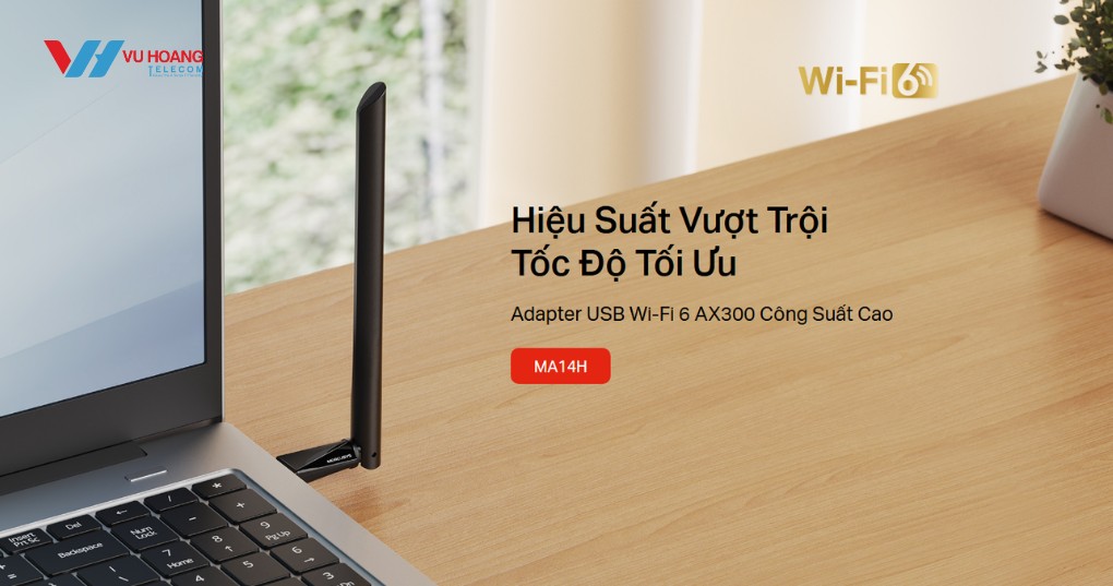 USB Wifi Mercusys MA14H Wi-Fi 6 AX300, ăng-ten công suất cao, driver tích hợp, WPA3, hỗ trợ Linux & Win 7-11