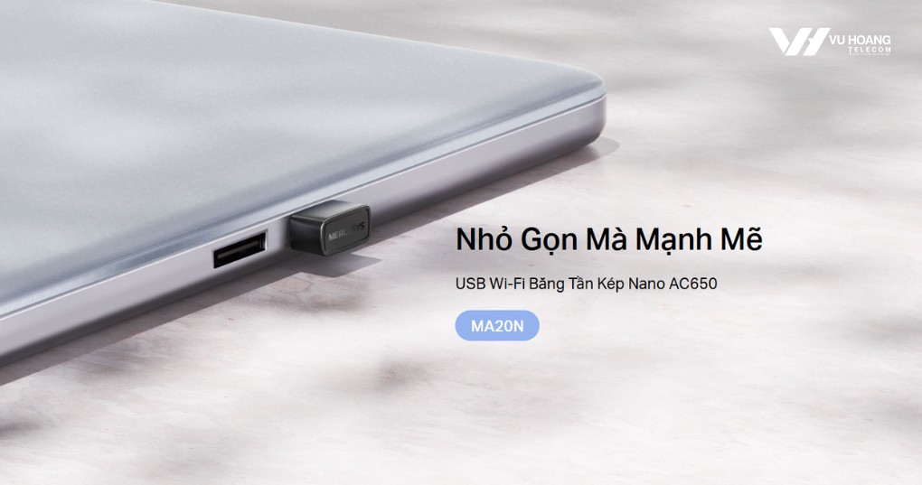 USB Wifi Mercusys MA20N Nano AC650, driver tích hợp, WPA3, cắm là chạy