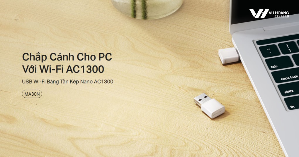 USB Wifi Mercusys MA30N Nano AC1300, không cài driver, MU-MIMO, WPA3