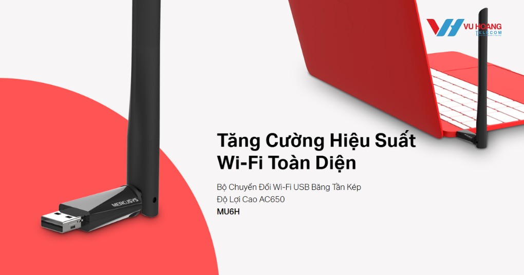 USB Wifi Mercusys MU6H AC650, ăng-ten ngoài 5dBi High-Gain, băng tần kép, WPA2, hỗ trợ Win XP-11