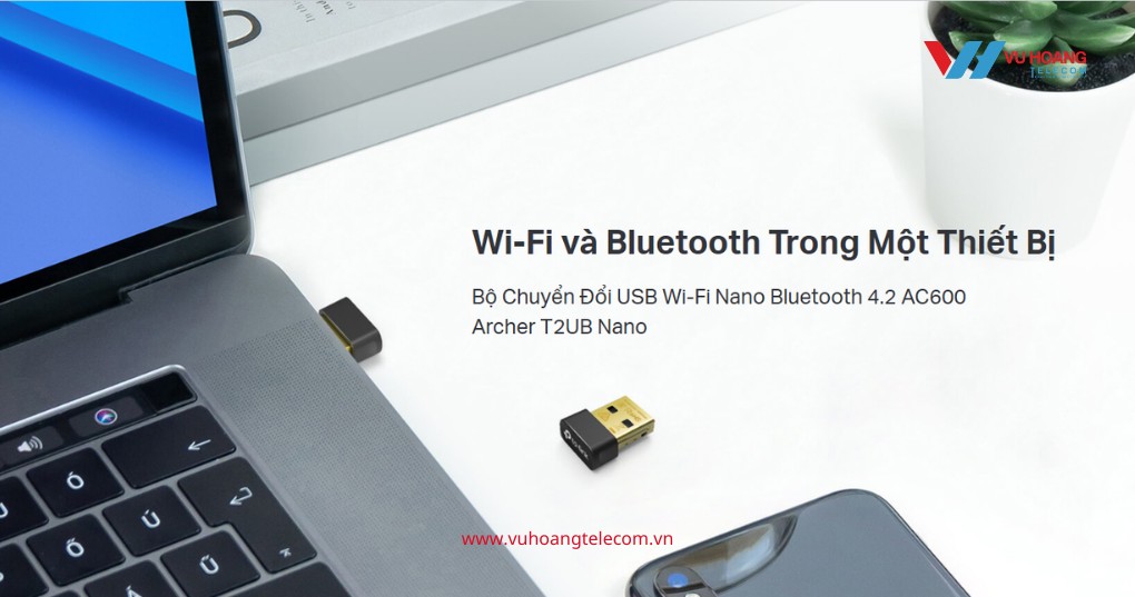 USB WiFi TP-Link T2UB Nano AC600 + Bluetooth 4.2, 256QAM, WPA3, kết nối 7 thiết bị