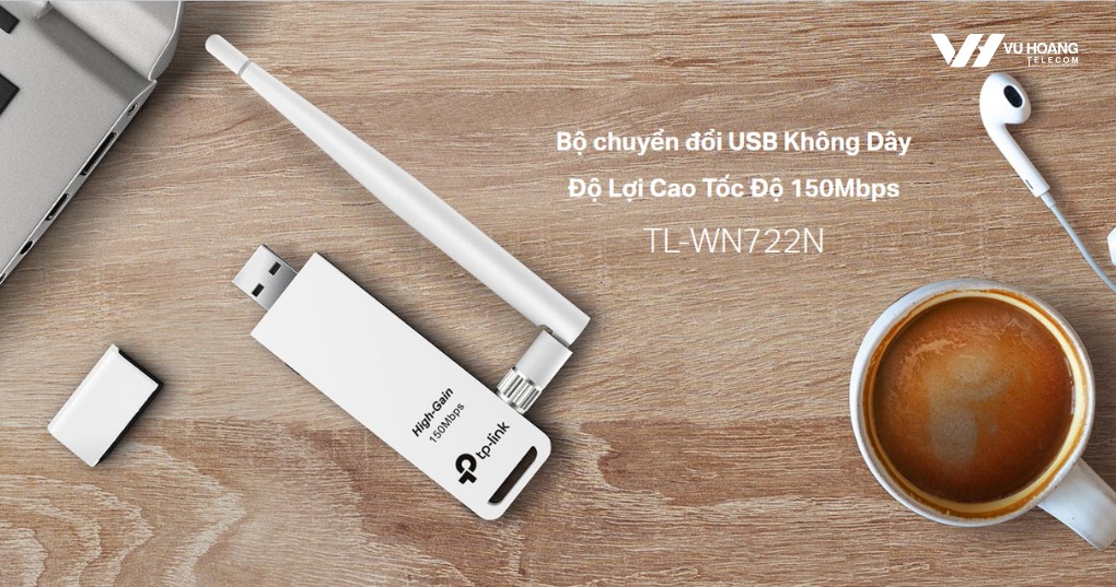 USB Wifi TP-Link TL-WN722N 150Mbps, ăng-ten 4dBi tháo rời RP-SMA, WPS, WPA2. Hỗ trợ Win, Mac OS X, Linux