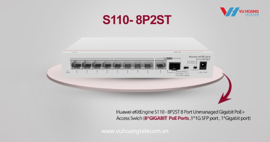 Switch PoE HUAWEI eKit S110-8P2ST - 8 Cổng 124W Giá Tốt