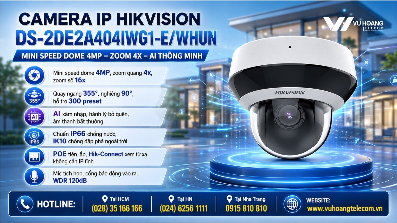 Camera Hikvision DS-2DE2A404IWG1-E/WHUN PTZ 4MP