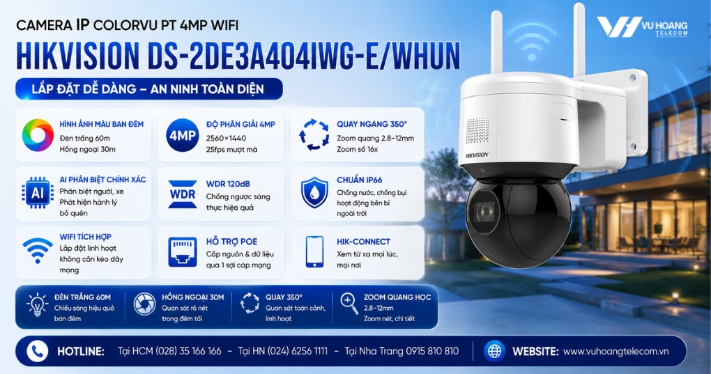 Camera PT Wifi Hikvision DS-2DE3A404IWG-E/WHUN 4MP giá tốt