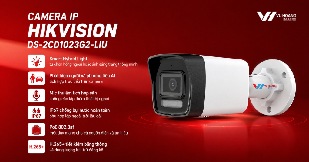 Camera HIKVISION DS-2CD1023G2-LIU - 2MP Mic Smart Light